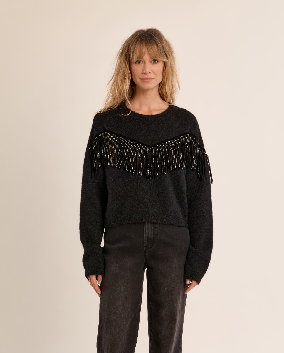 Jersey de mujer de manga larga detalle flecos - Molly Bracken - Negro Negro-2