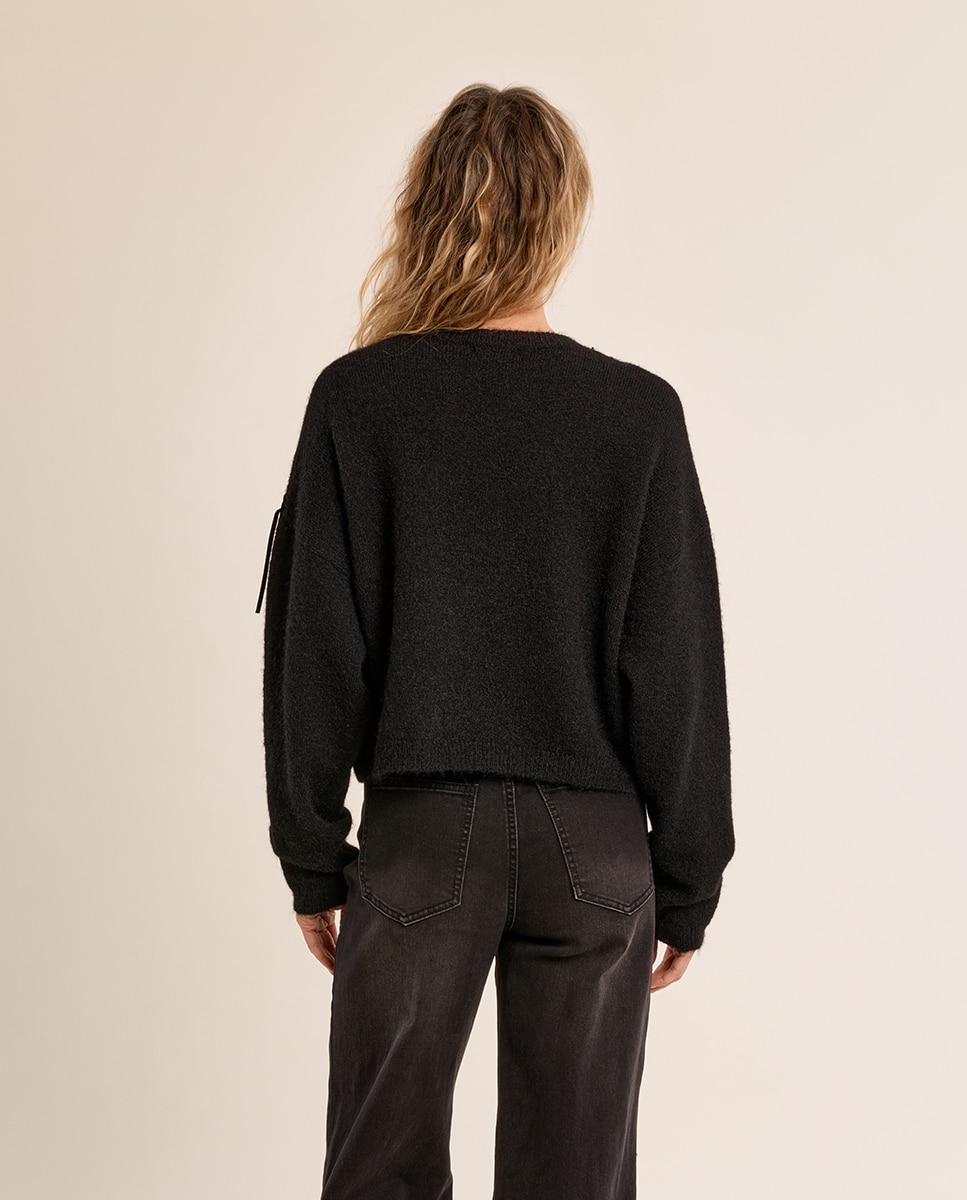 Jersey de mujer de manga larga detalle flecos - Molly Bracken - Negro Negro-4