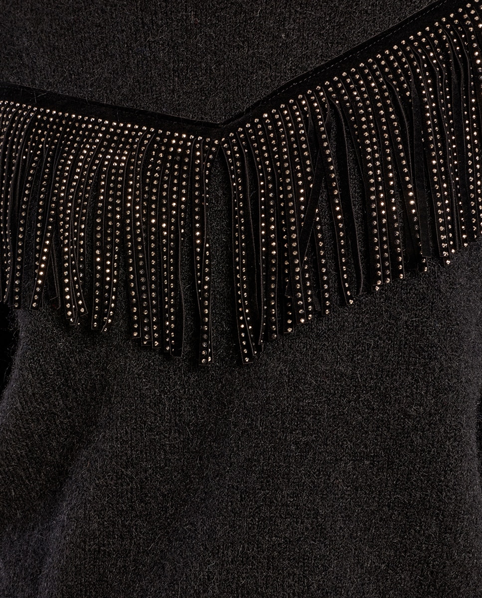 Jersey de mujer de manga larga detalle flecos - Molly Bracken - Negro Negro-5