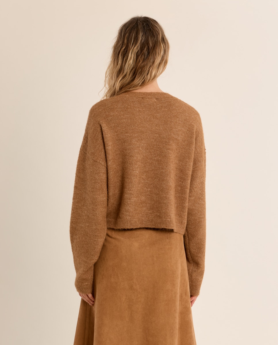 Jersey de mujer de manga larga detalle flecos - Molly Bracken - Camel Camel-4