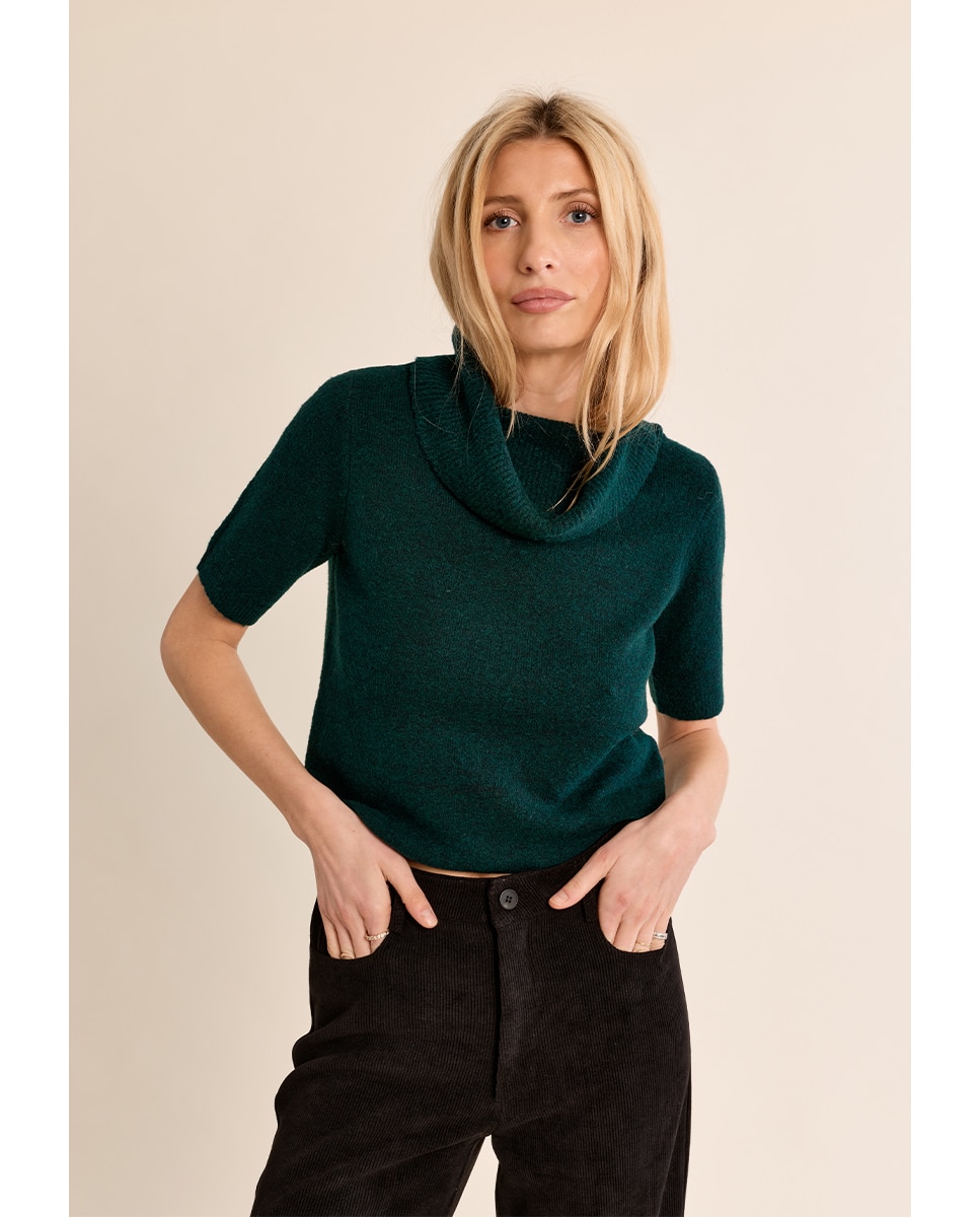 Jersey de mujer de manga corta cuello amplio - Molly Bracken - Verde oscuro Verde oscuro-3