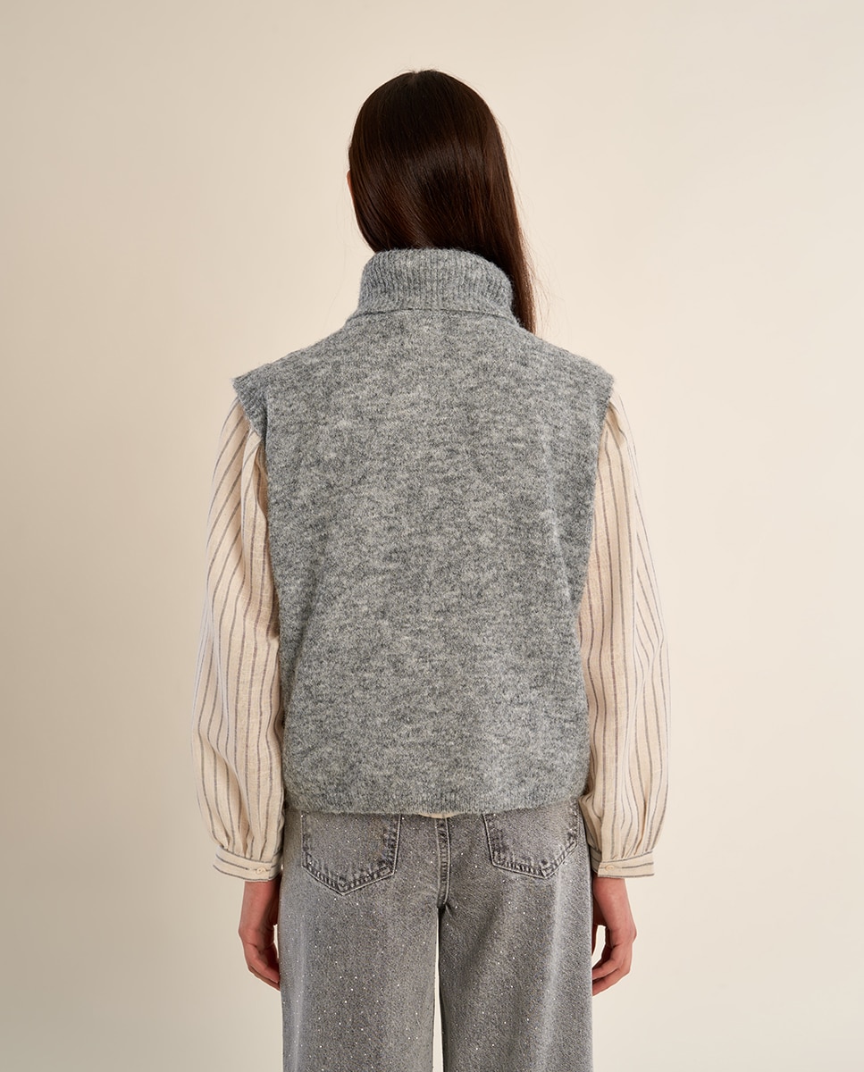 Jersey de mujer de manga sisa detalle bordado - Molly Bracken - Gris Gris-4