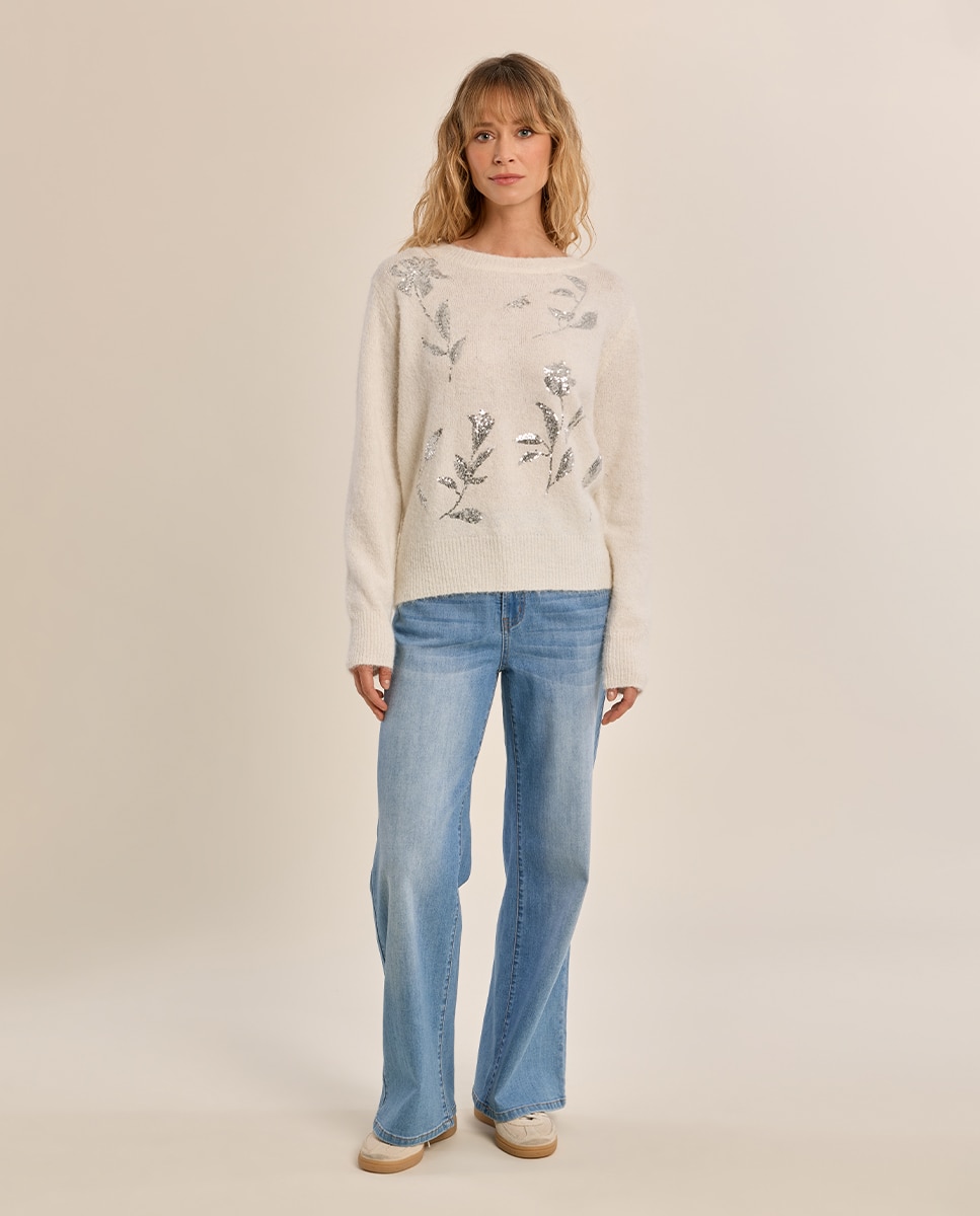 Jersey de mujer de manga larga detalle flores - Molly Bracken - Crudo Crudo-1