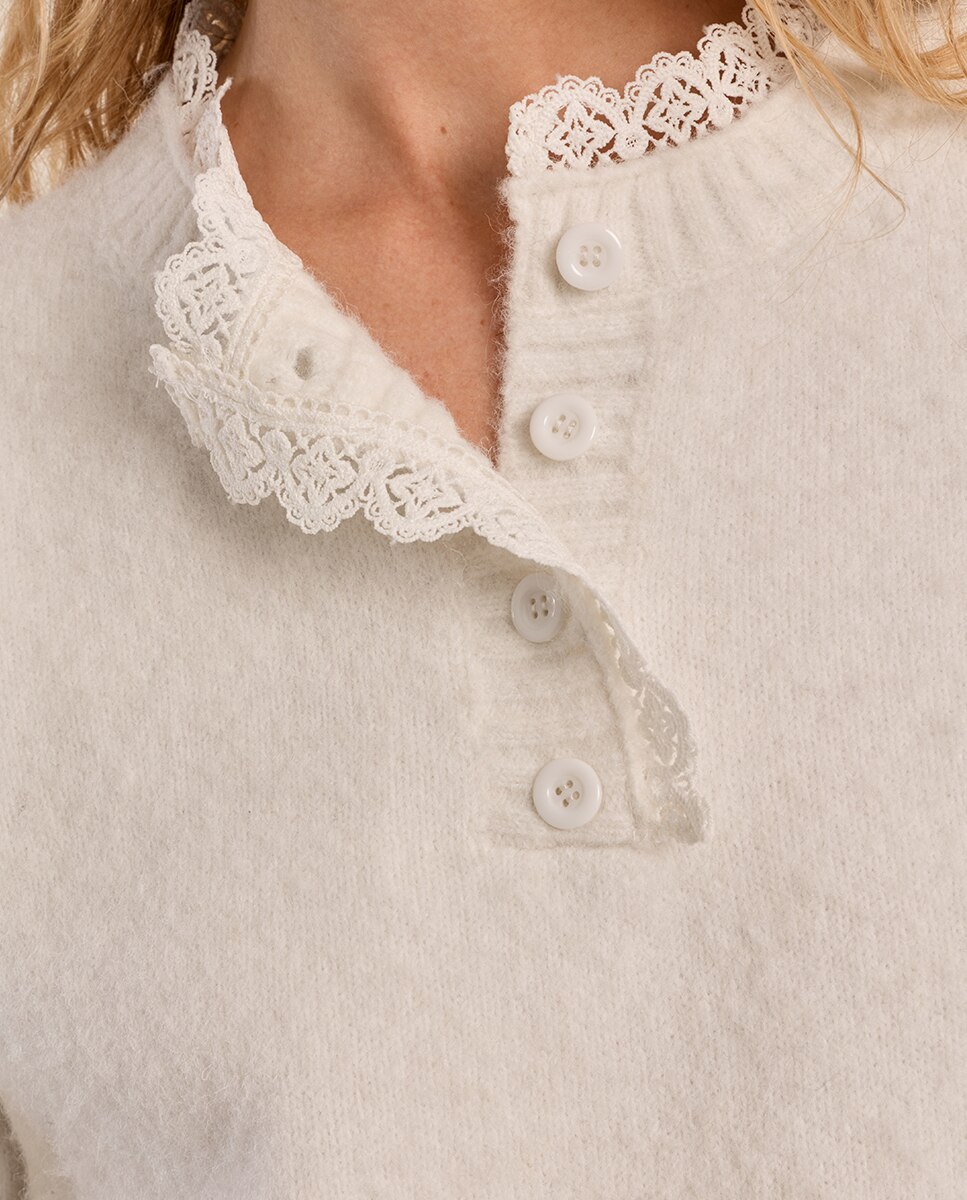Jersey de mujer de manga larga detalle encaje - Molly Bracken - Blanco Blanco-4