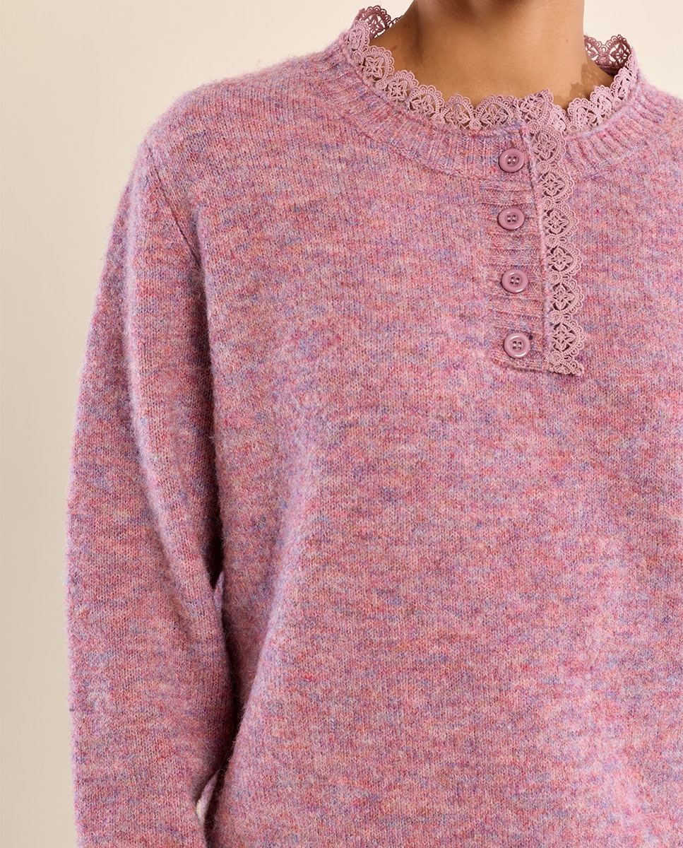 Jersey de mujer de manga larga detalle encaje - Molly Bracken - Morado Morado-5