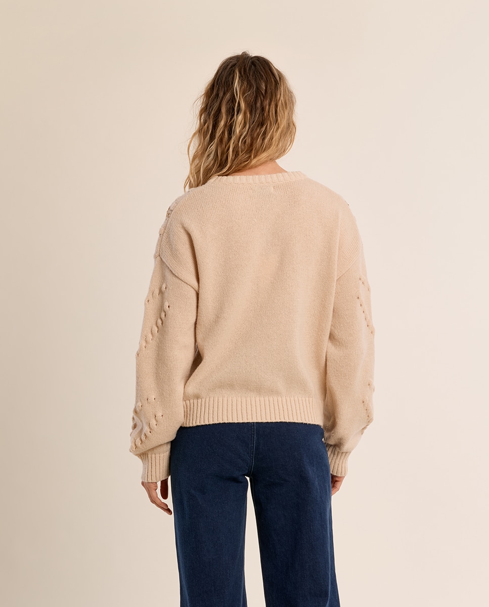 Jersey de mujer de manga larga detalle lentejuelas - Molly Bracken - Beige Beige-4