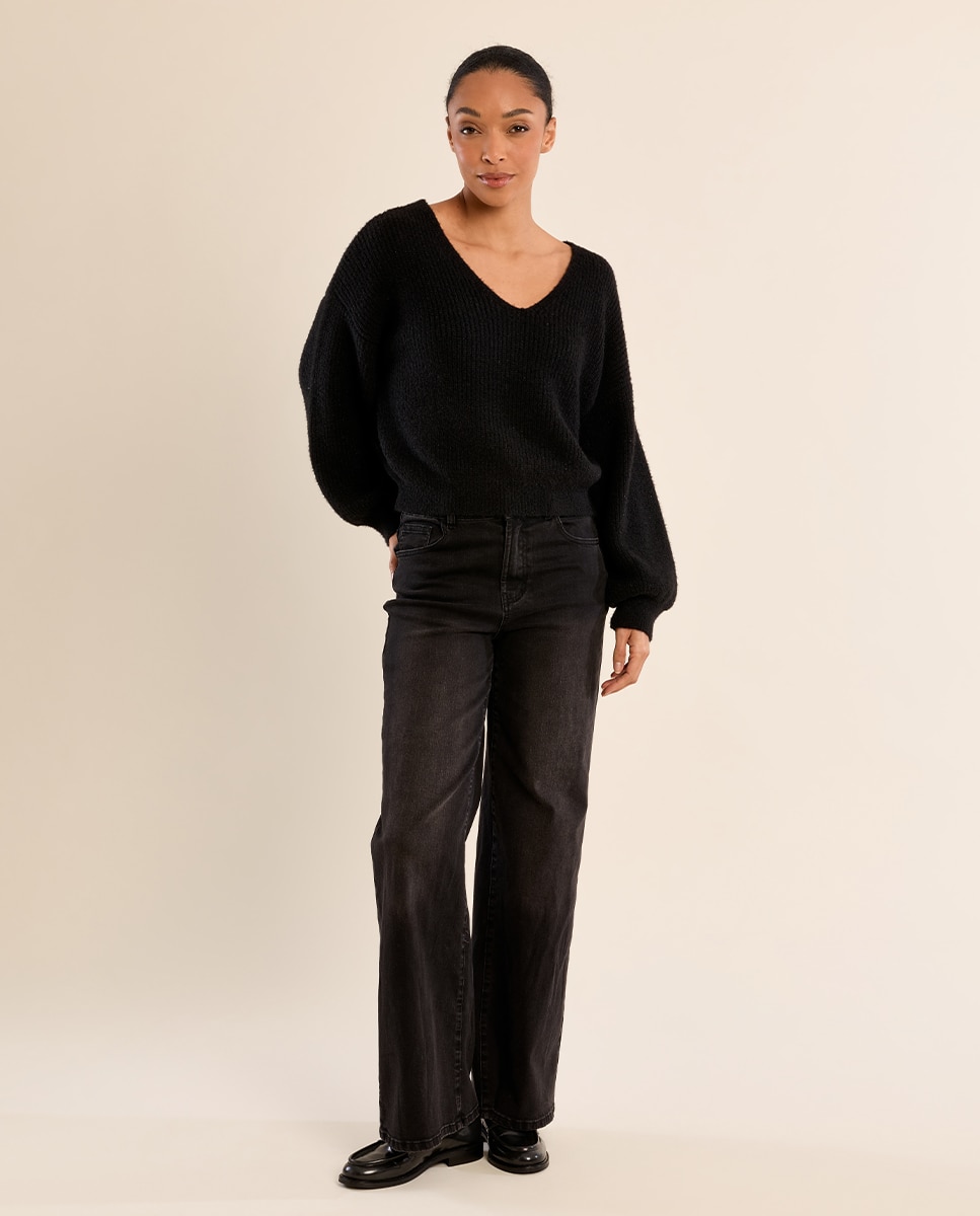 Jersey de mujer de manga larga detalle lazo - Molly Bracken - Negro Negro-1