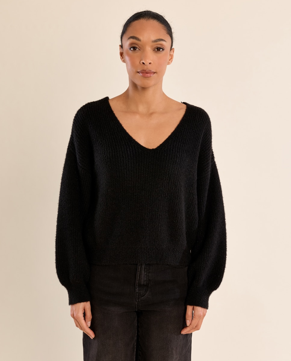 Jersey de mujer de manga larga detalle lazo - Molly Bracken - Negro Negro-2