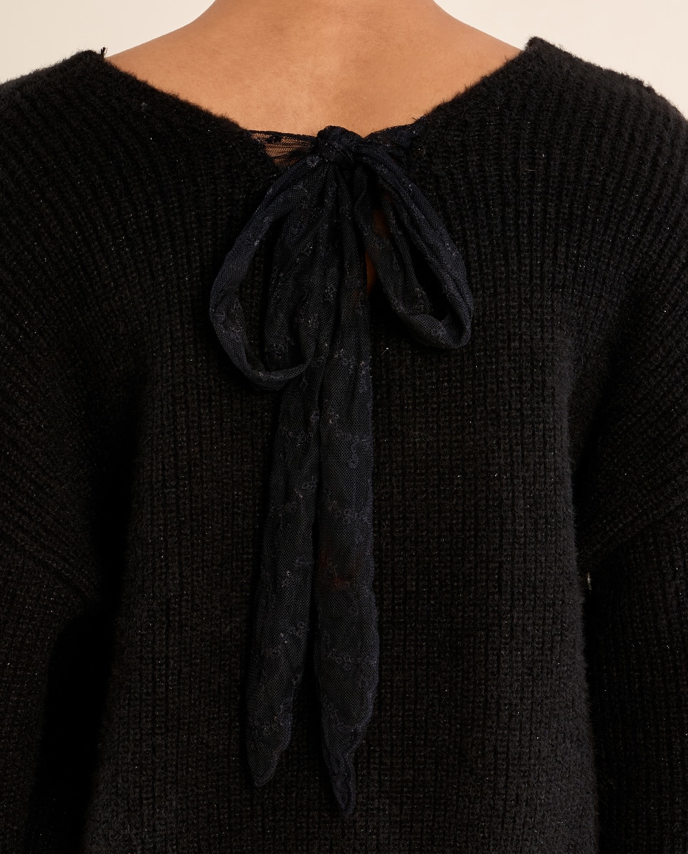 Jersey de mujer de manga larga detalle lazo - Molly Bracken - Negro Negro-5