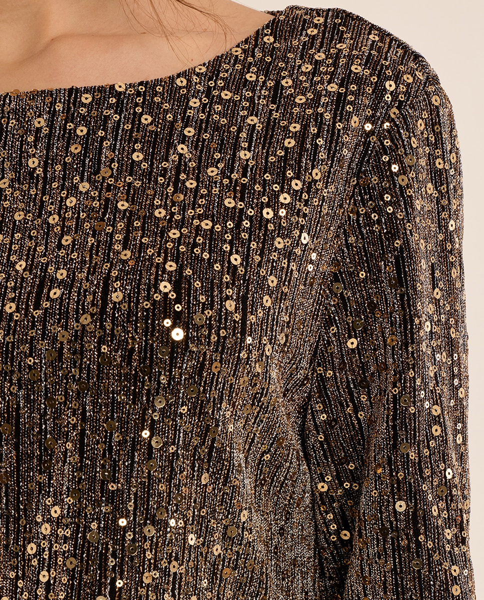 Vestido corto de manga larga con lentejuelas - Molly Bracken - Oro Oro-5