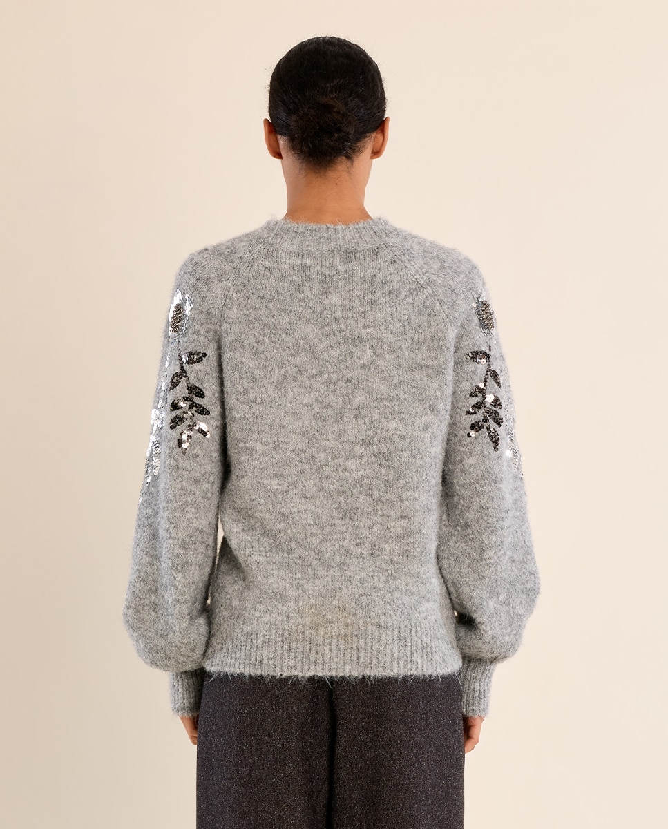 Jersey de mujer de manga larga detalle flores - Molly Bracken - Gris Gris-4