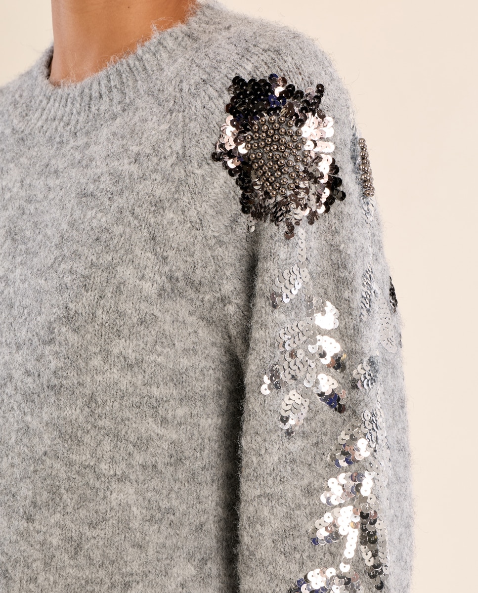 Jersey de mujer de manga larga detalle flores - Molly Bracken - Gris Gris-5