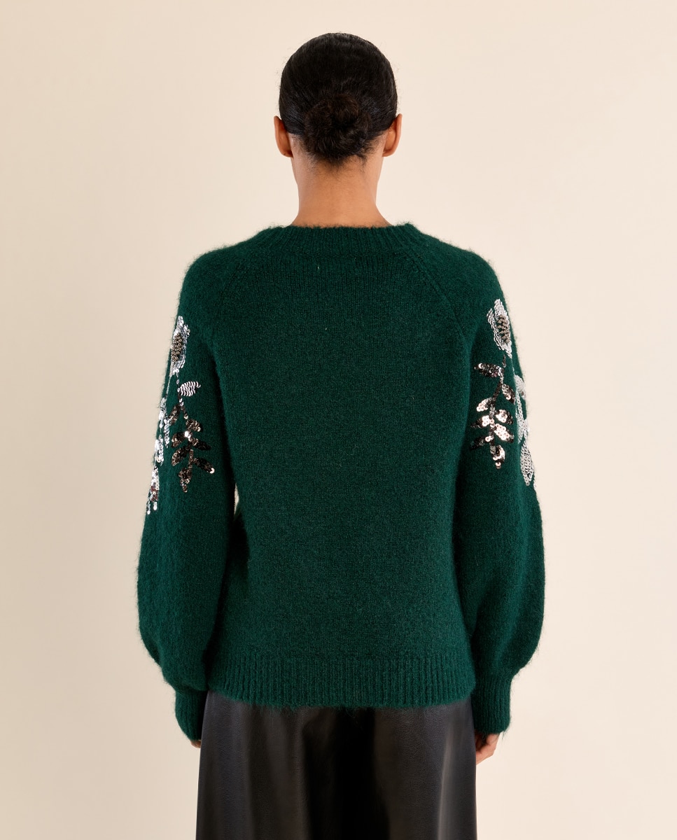 Jersey de mujer de manga larga detalle flores - Molly Bracken - Verde oscuro Verde oscuro-4
