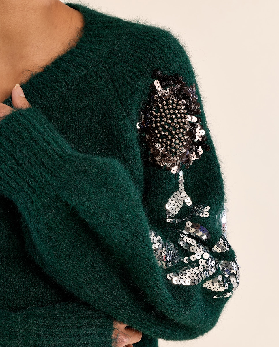 Jersey de mujer de manga larga detalle flores - Molly Bracken - Verde oscuro Verde oscuro-5