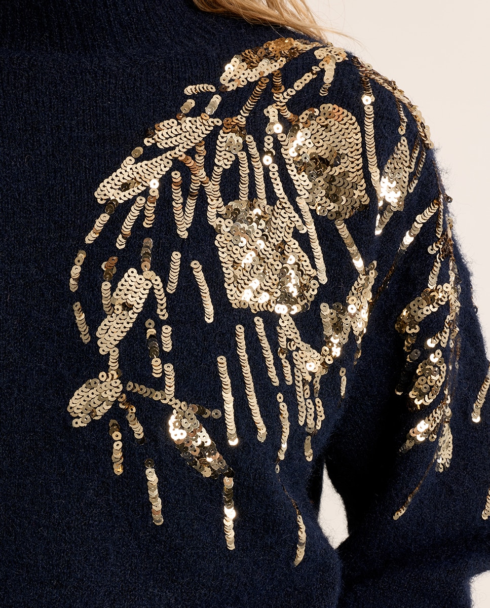Imagen 4 de Jersey de mujer de manga larga detalle flores - Molly Bracken - Azul marino Azul marino