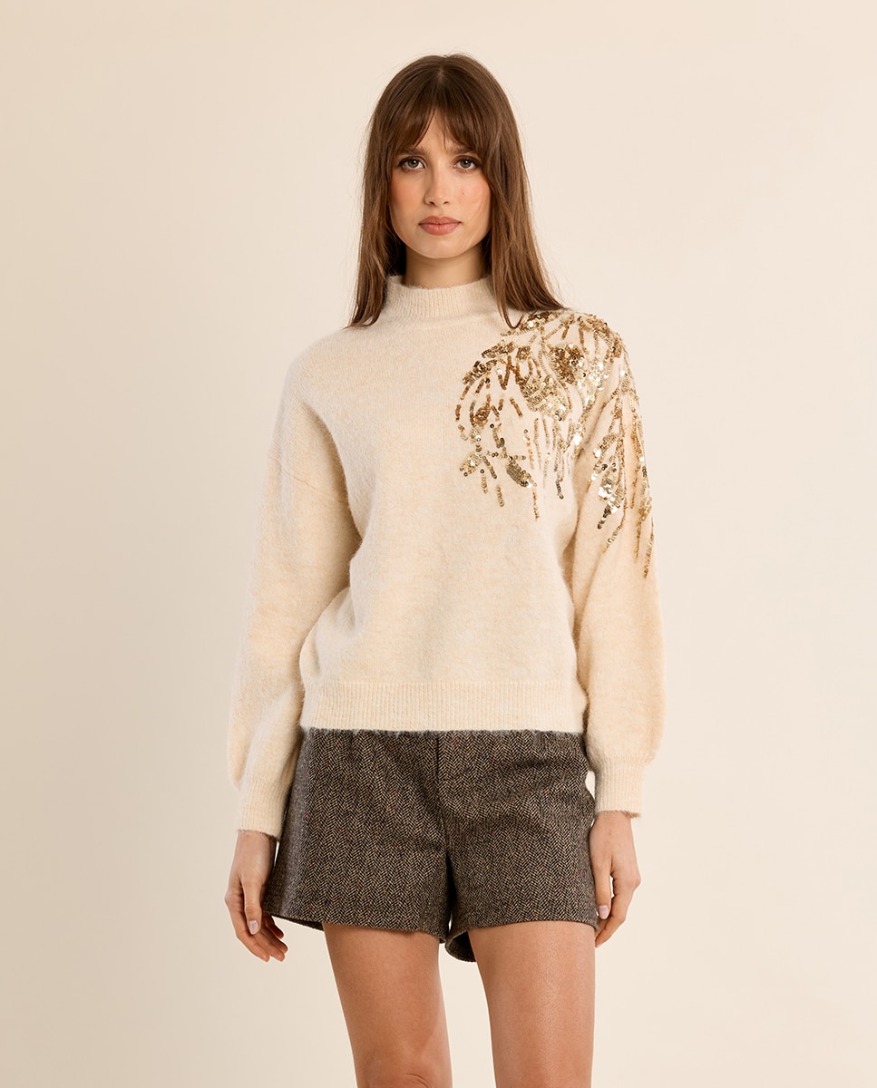 Imagen 2 de Jersey de mujer de manga larga detalle flores - Molly Bracken - Crema Crema