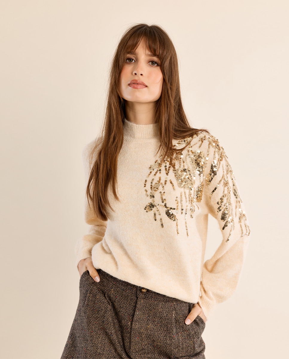 Imagen 3 de Jersey de mujer de manga larga detalle flores - Molly Bracken - Crema Crema