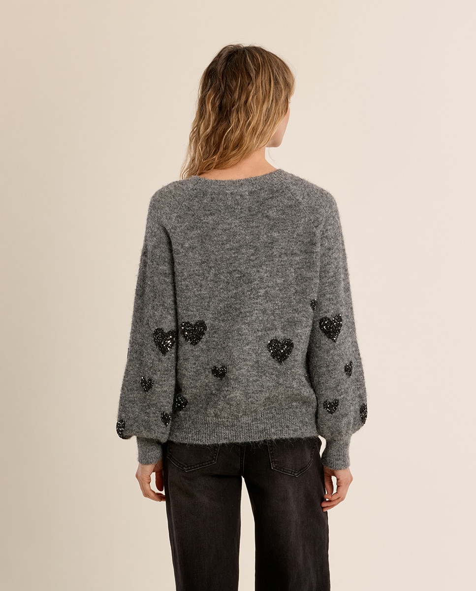 Jersey de mujer de manga larga detalle corazones - Molly Bracken - Gris Gris-4