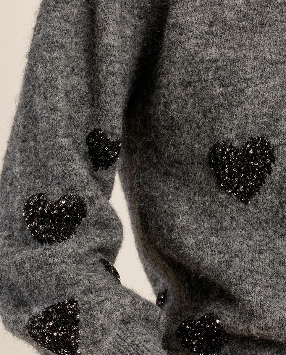 Jersey de mujer de manga larga detalle corazones - Molly Bracken - Gris Gris-5