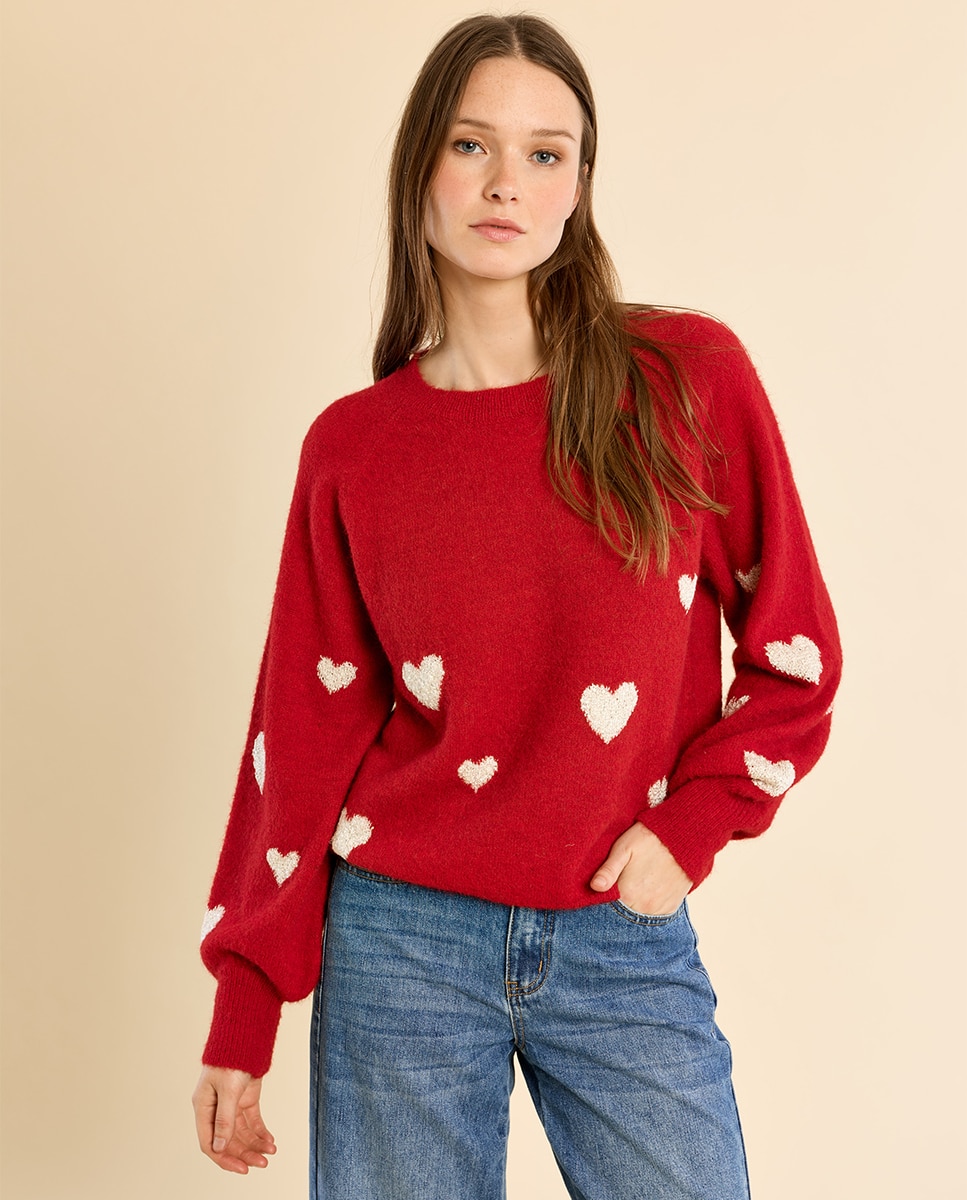 Imagen 3 de Jersey de mujer de manga larga detalle corazones - Molly Bracken - Rojo Rojo