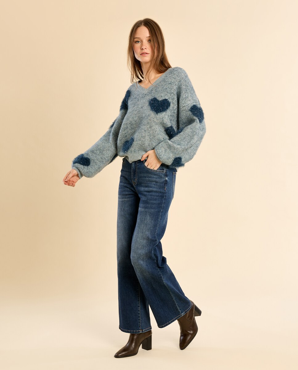 Jersey de mujer de manga larga con estampado - Molly Bracken - Gris Gris-1