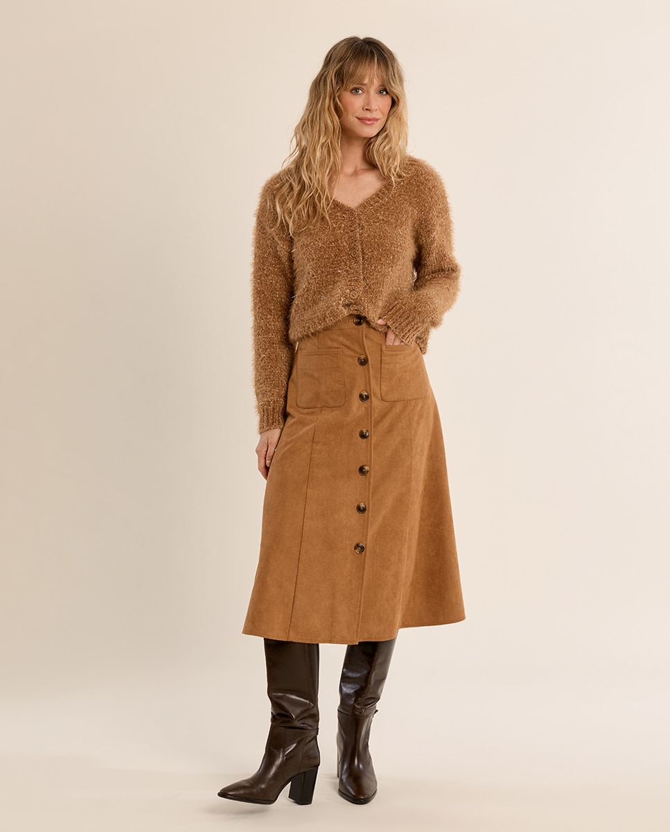 Cárdigan de mujer de manga larga en punto suave - Molly Bracken - Camel Camel-1