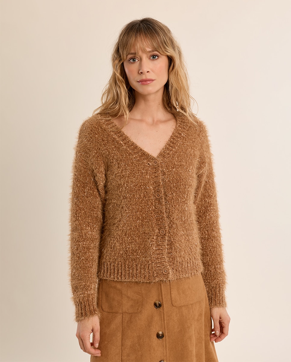 Cárdigan de mujer de manga larga en punto suave - Molly Bracken - Camel Camel-2