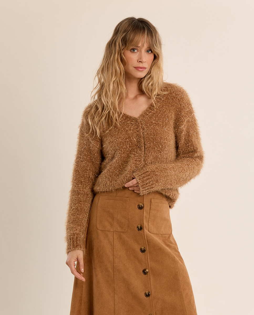 Cárdigan de mujer de manga larga en punto suave - Molly Bracken - Camel Camel-3