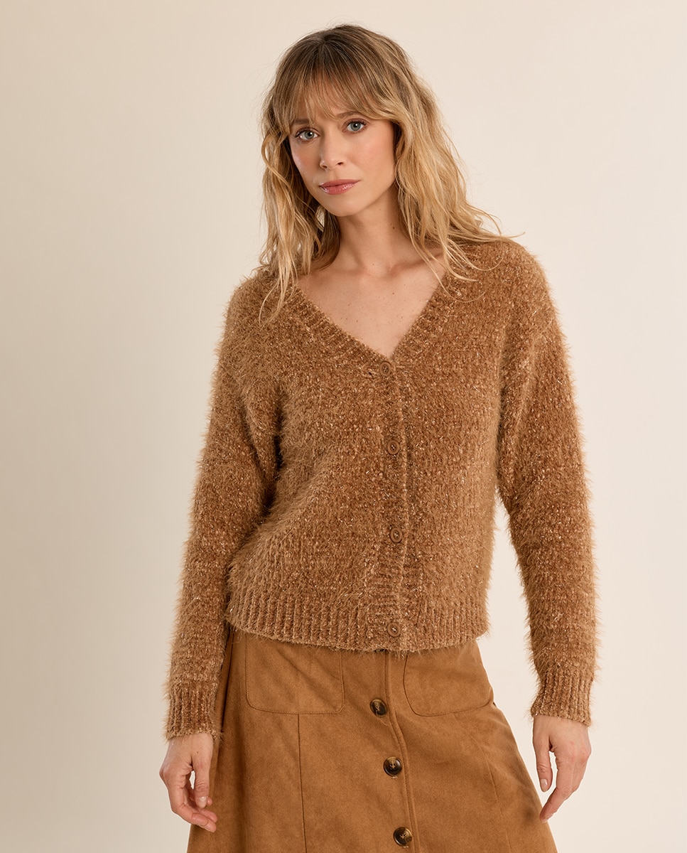 Cárdigan de mujer de manga larga en punto suave - Molly Bracken - Camel Camel-5