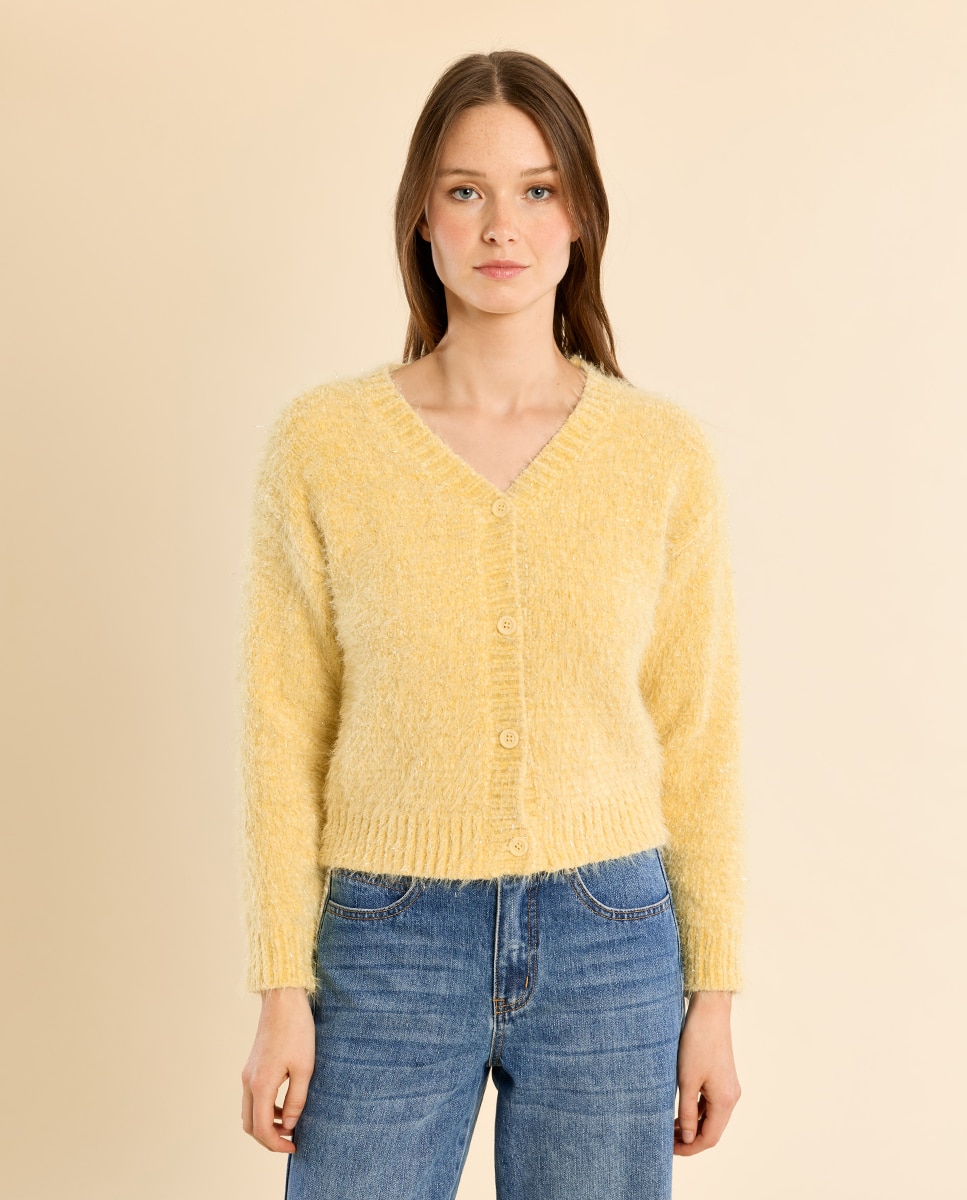Cárdigan de mujer de manga larga en punto suave - Molly Bracken - Amarillo Amarillo-2