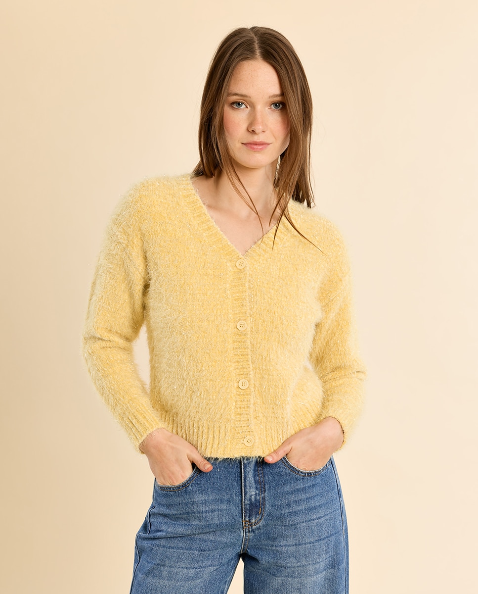 Cárdigan de mujer de manga larga en punto suave - Molly Bracken - Amarillo Amarillo-3