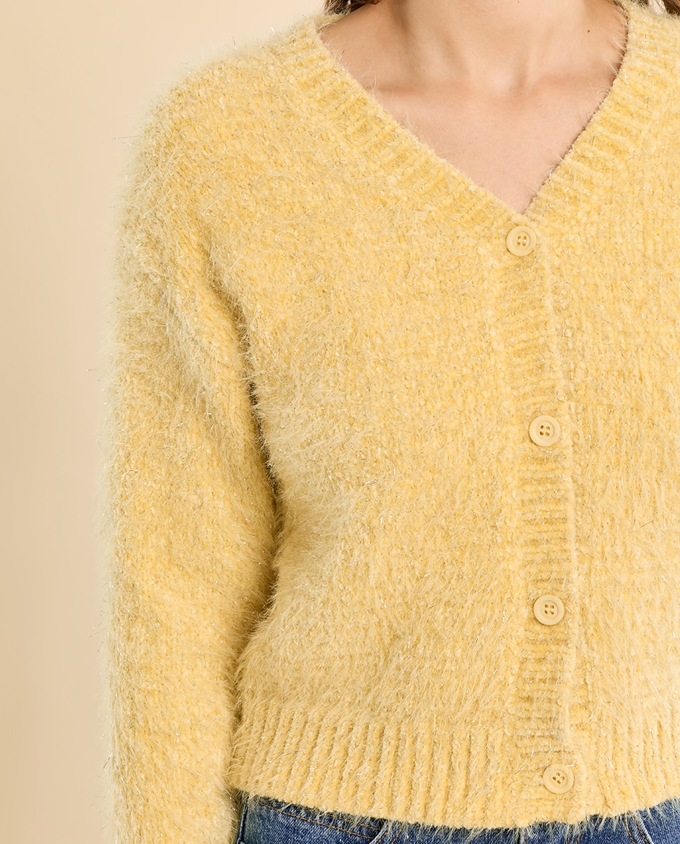 Cárdigan de mujer de manga larga en punto suave - Molly Bracken - Amarillo Amarillo-5
