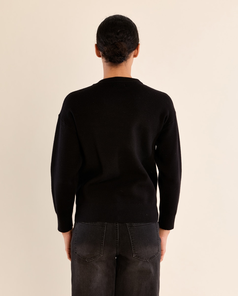 Jersey de mujer de manga larga detalle flores - Molly Bracken - Negro Negro-4