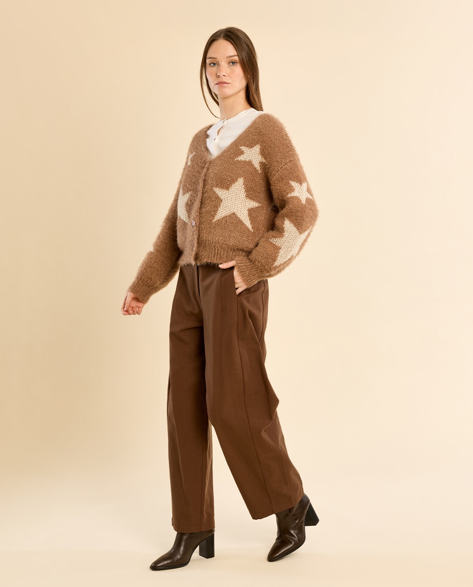 Cárdigan de mujer de manga larga motivo estrellas - Molly Bracken - Beige Beige-1