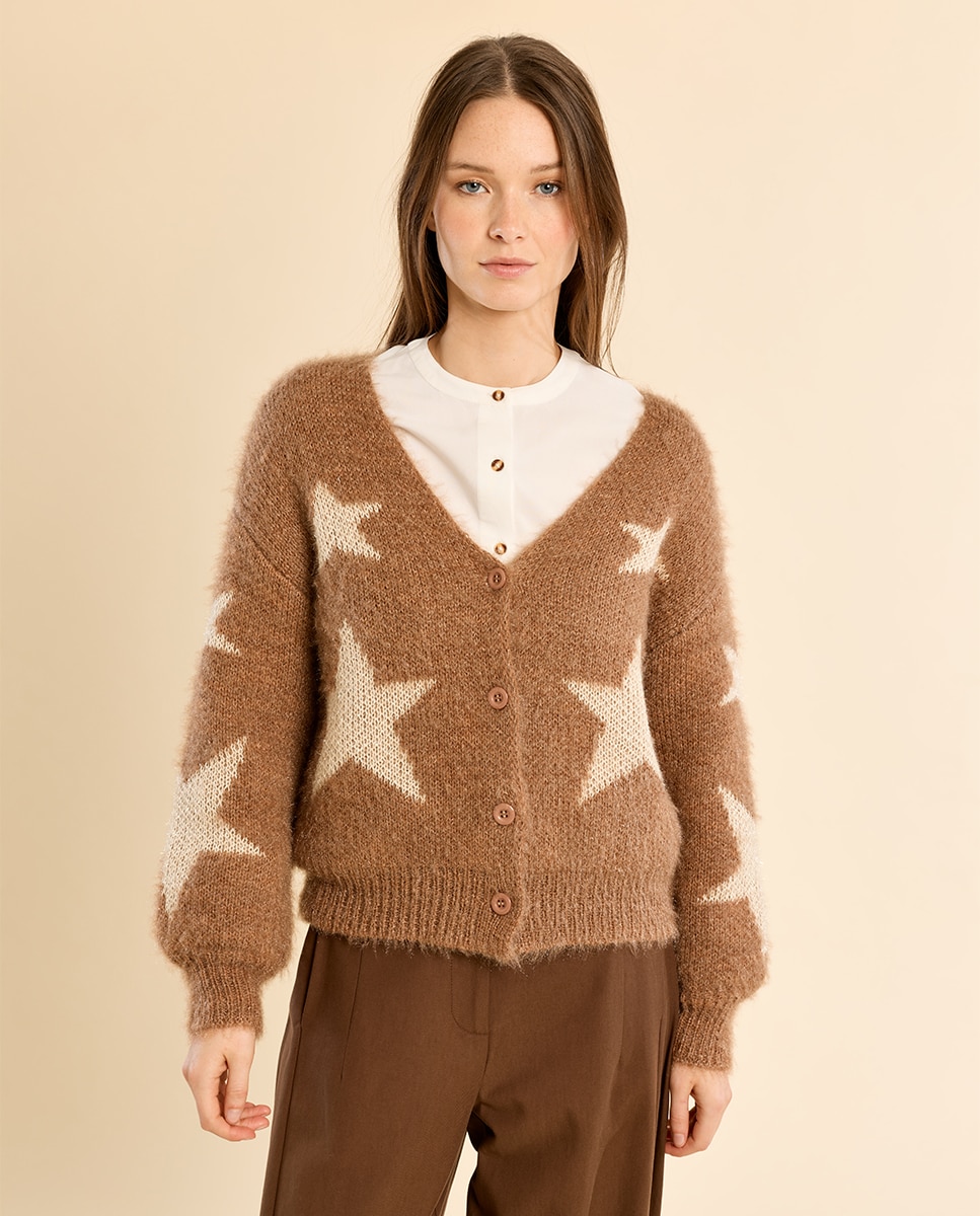 Cárdigan de mujer de manga larga motivo estrellas - Molly Bracken - Beige Beige-2