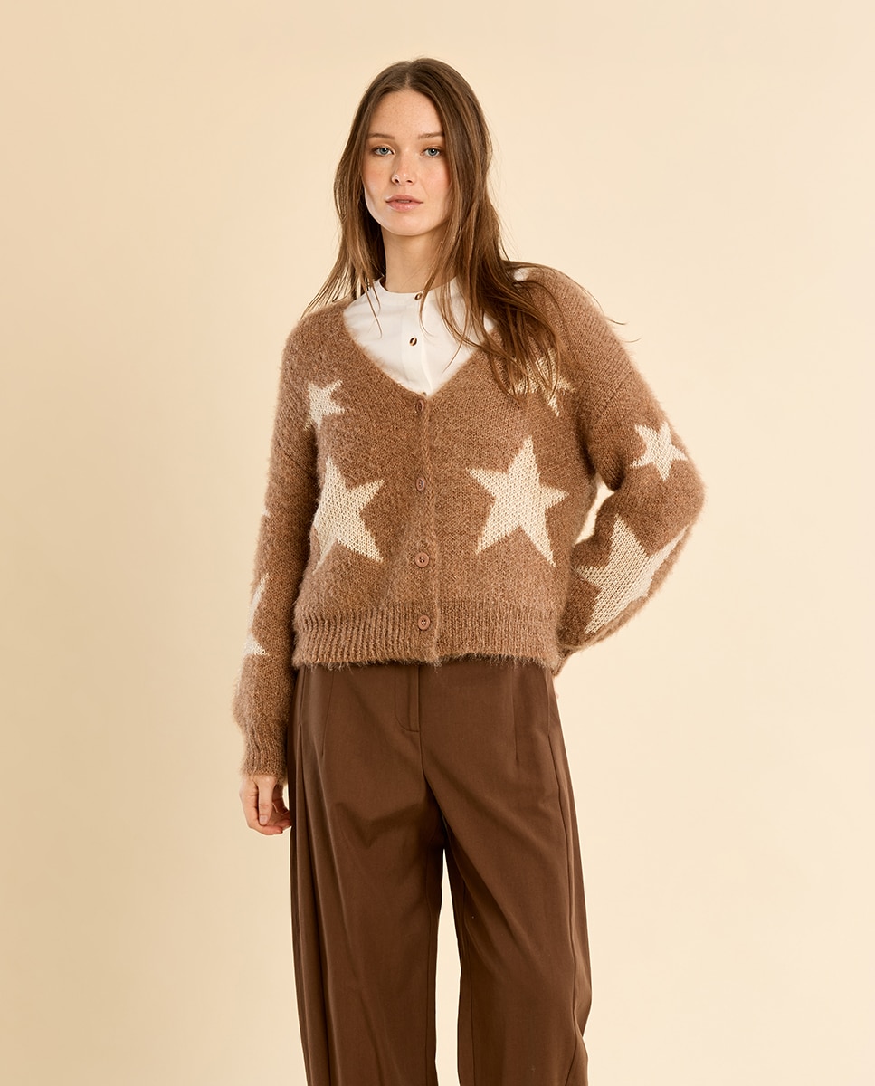 Cárdigan de mujer de manga larga motivo estrellas - Molly Bracken - Beige Beige-3