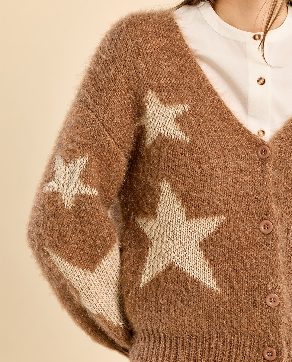 Cárdigan de mujer de manga larga motivo estrellas - Molly Bracken - Beige Beige-5