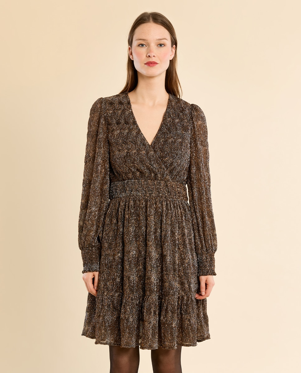 Vestido de manga larga plisado - Molly Bracken - Bronce metalizado Bronce metalizado-2