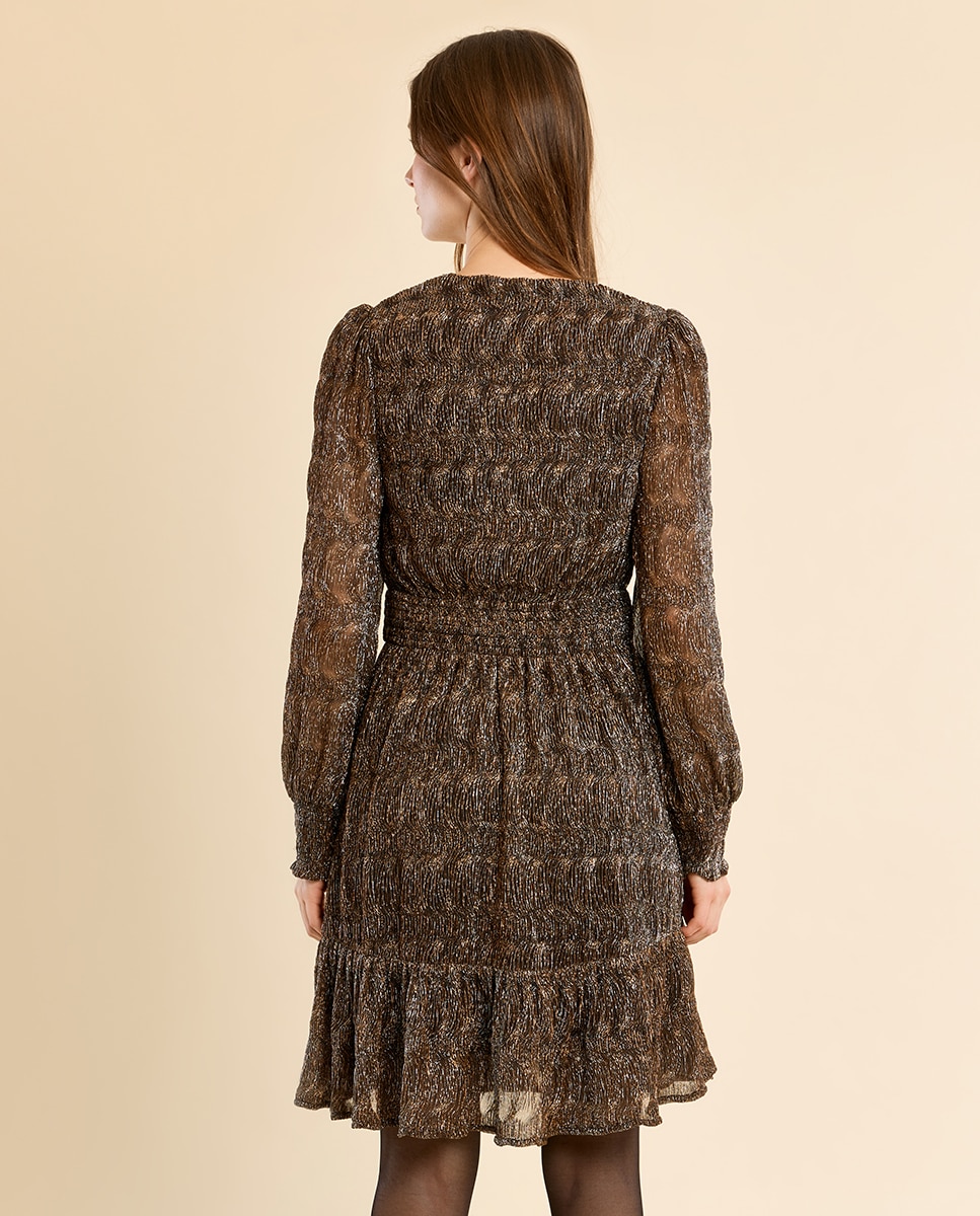Vestido de manga larga plisado - Molly Bracken - Bronce metalizado Bronce metalizado-4