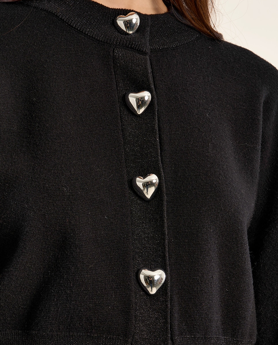 Cárdigan de mujer de manga larga detalle corazones - Molly Bracken - Negro Negro-5