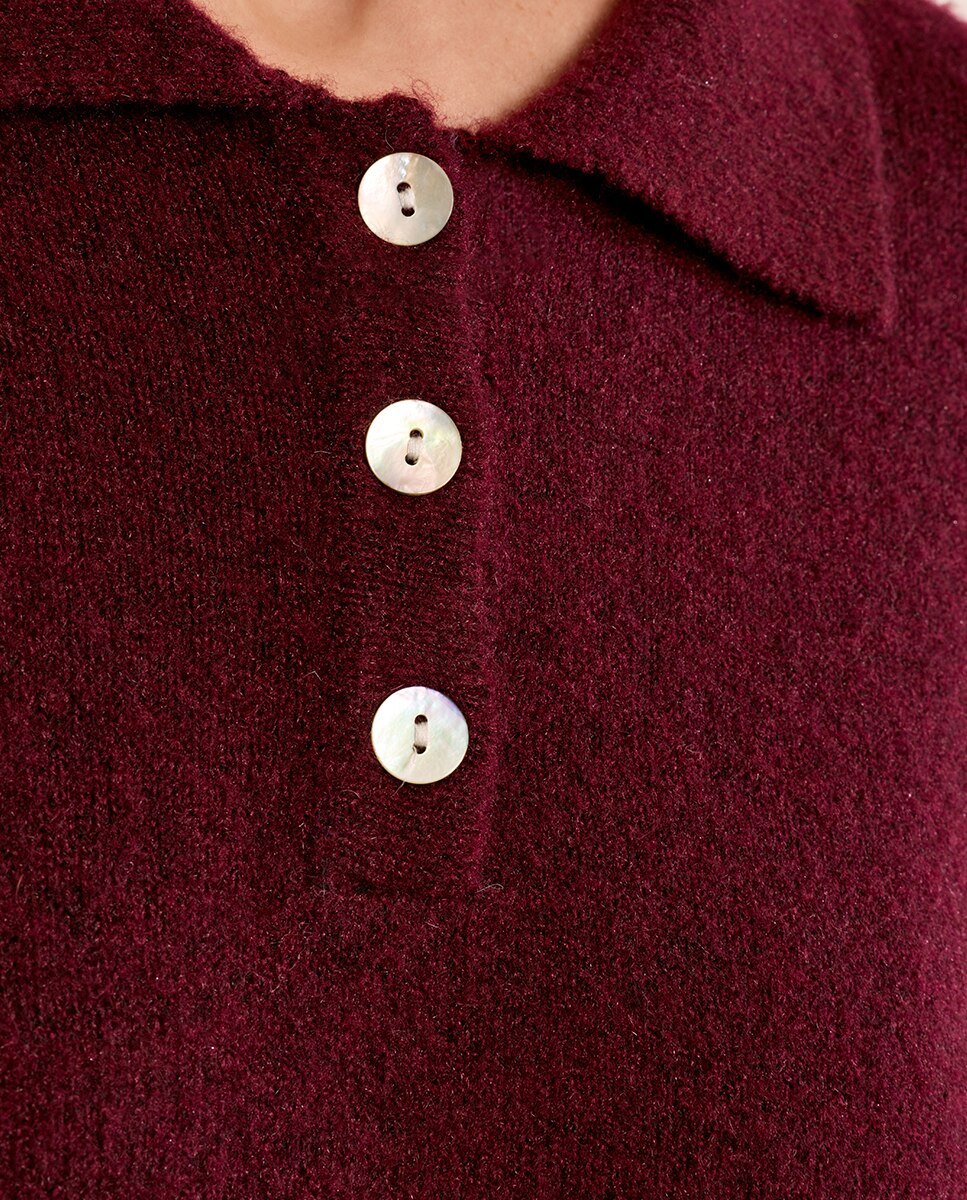 Jersey de mujer de manga larga y cuello solapa - Molly Bracken - Burdeos Burdeos-5