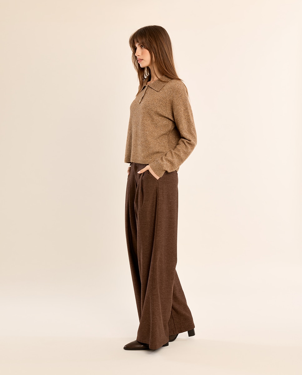 Jersey de mujer de manga larga y cuello solapa - Molly Bracken - Camel Camel-1