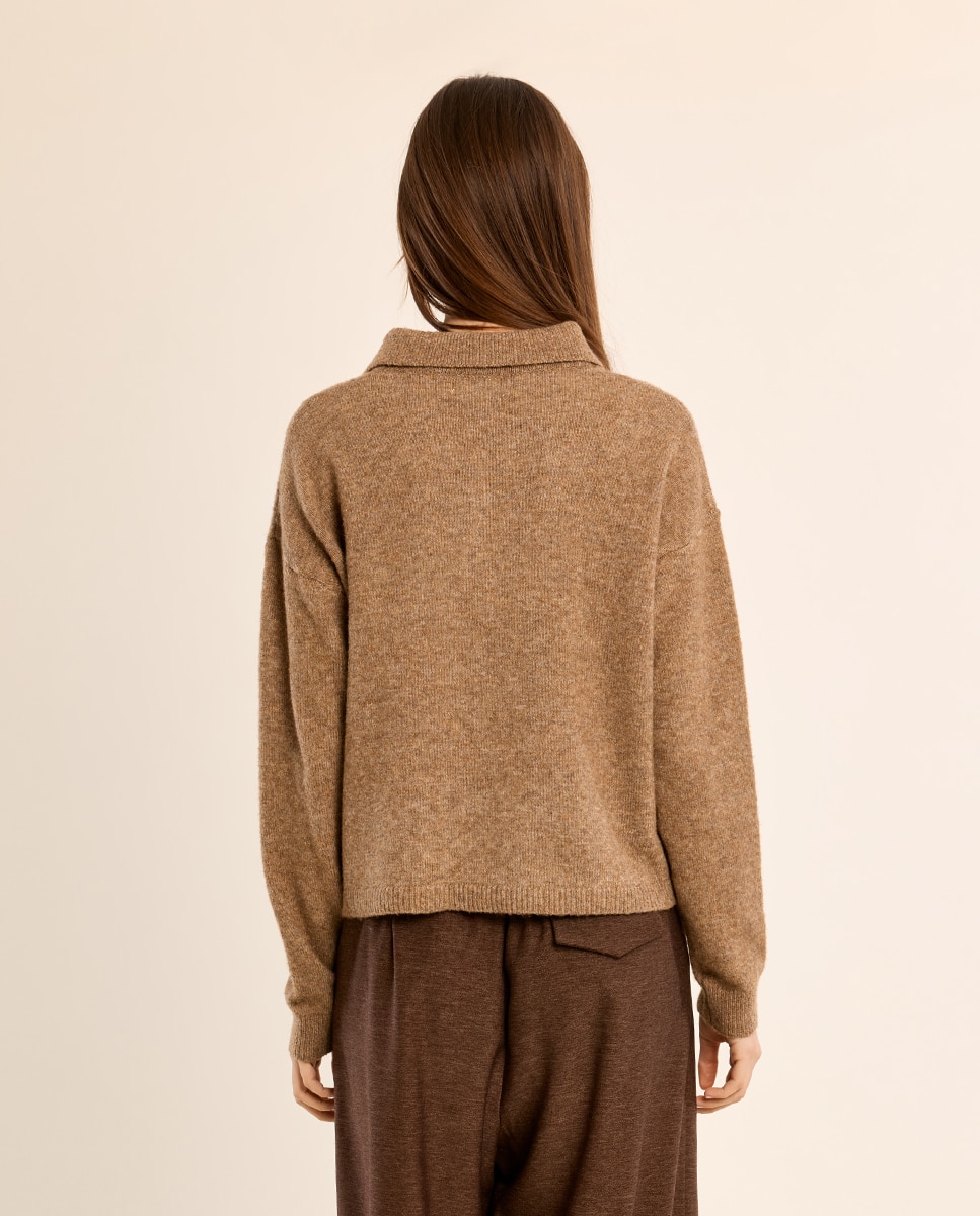 Jersey de mujer de manga larga y cuello solapa - Molly Bracken - Camel Camel-4