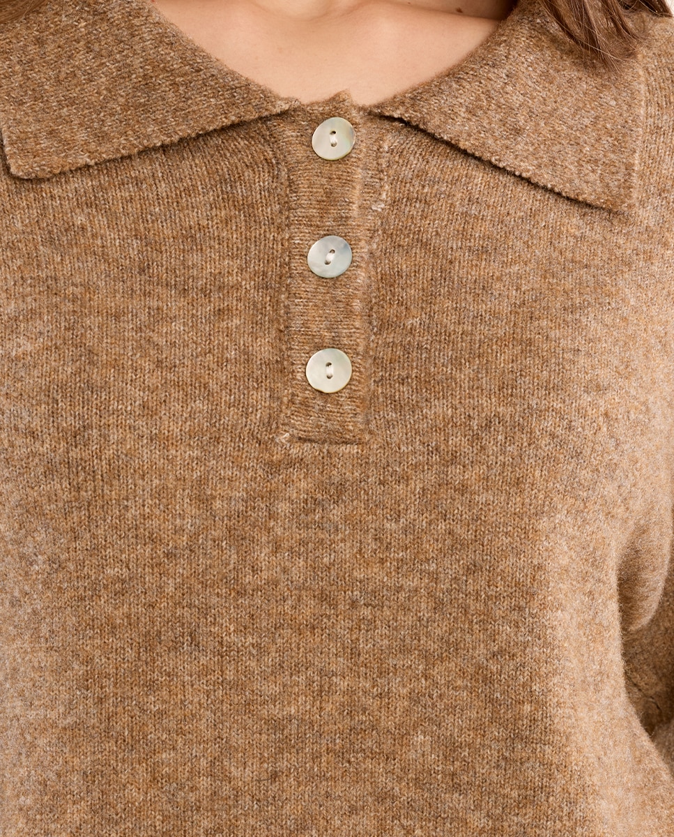 Jersey de mujer de manga larga y cuello solapa - Molly Bracken - Camel Camel-5