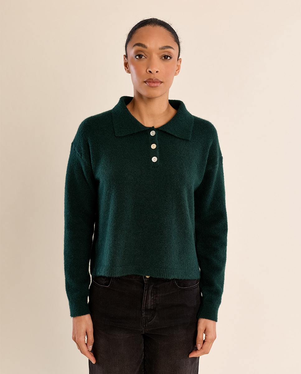 Jersey de mujer de manga larga y cuello solapa - Molly Bracken - Verde oscuro Verde oscuro-2