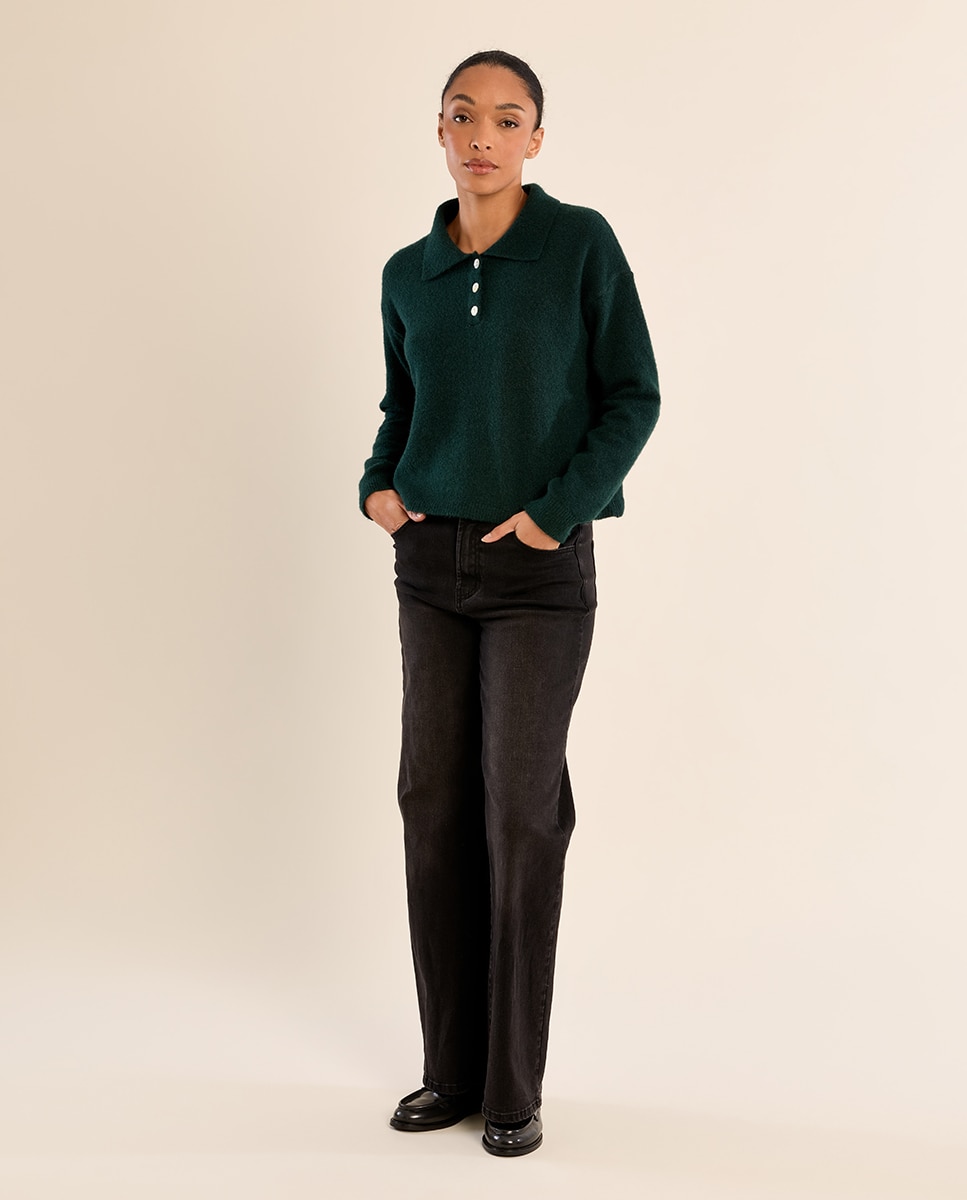 Jersey de mujer de manga larga y cuello solapa - Molly Bracken - Verde oscuro Verde oscuro-3