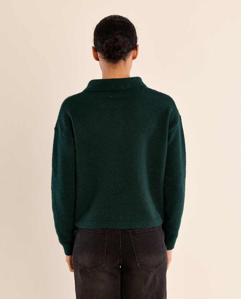 Jersey de mujer de manga larga y cuello solapa - Molly Bracken - Verde oscuro Verde oscuro-4
