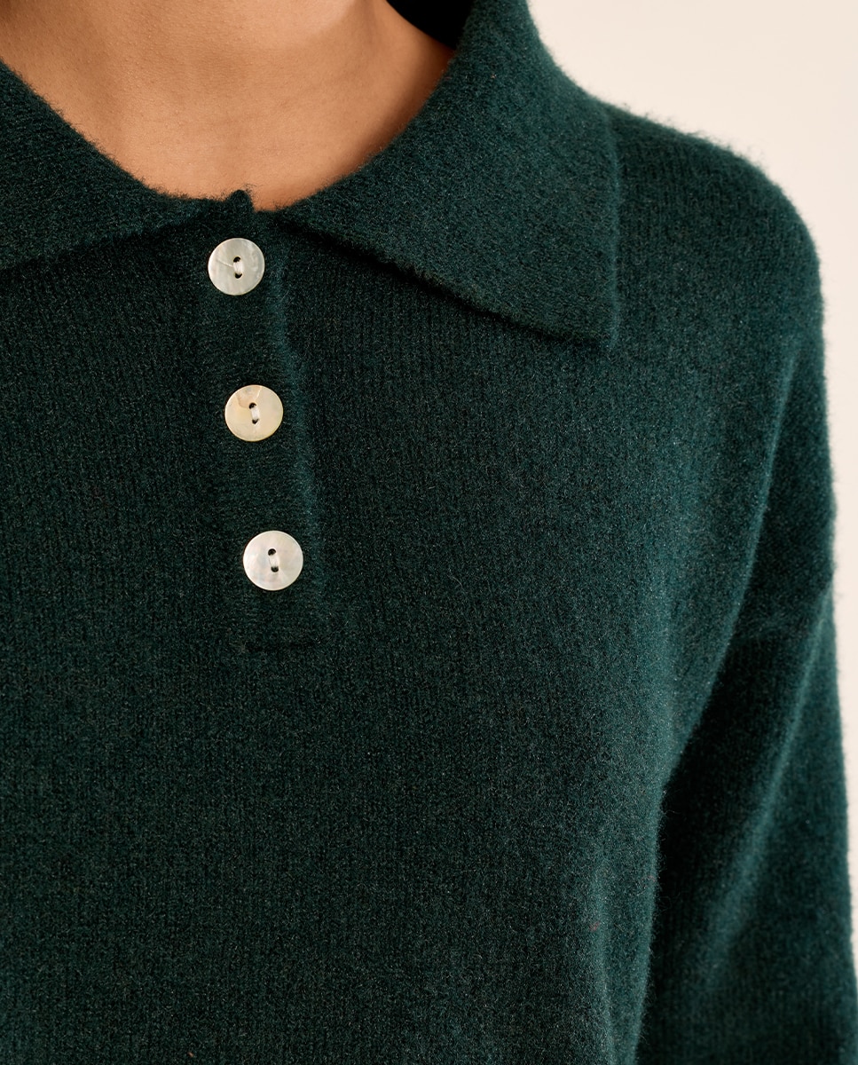 Jersey de mujer de manga larga y cuello solapa - Molly Bracken - Verde oscuro Verde oscuro-5