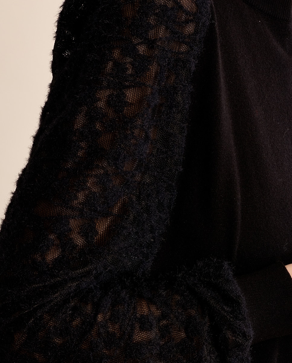 Jersey de mujer de manga larga detalle encaje - Molly Bracken - Negro Negro-5