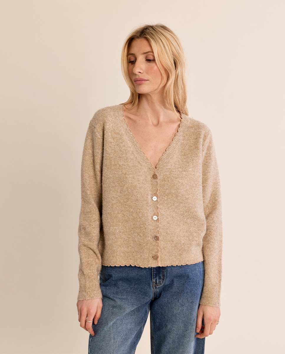Cárdigan de mujer de manga larga detalle botones - Molly Bracken - Beige Beige-2